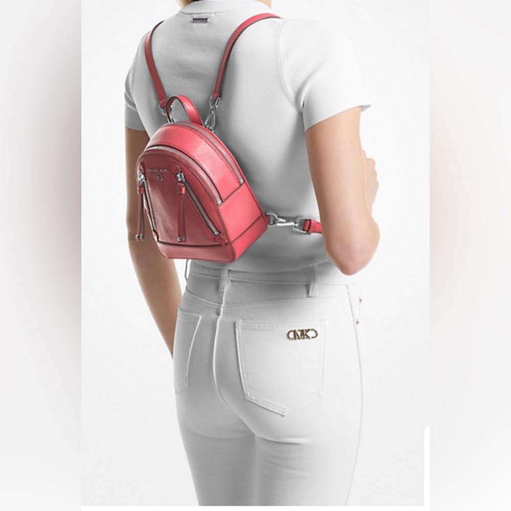 Brooklyn Extra-Small Pebbled Leather Backpack- Hot pink - Picture 2 of 11